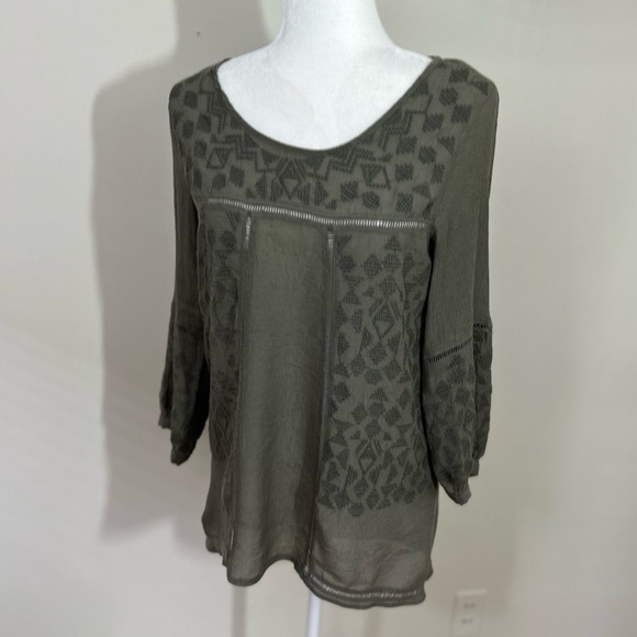 Monoreno sz sm tunic boho style olive green with embroidery - Picture 1 of 15